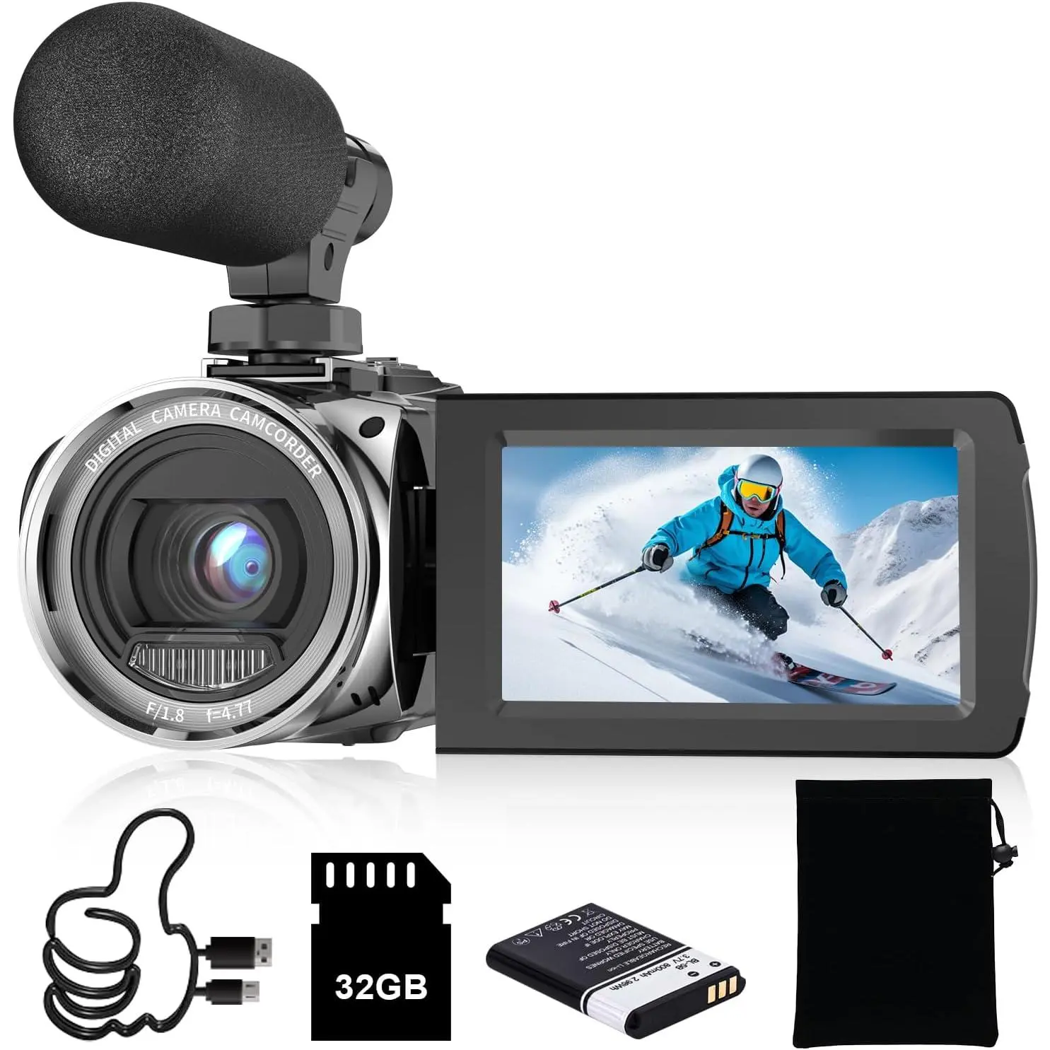 Video Camera, FHD 4K 48MP Recorder for YouTube, 32G SD Card Vlogging Camera for , 3" 270° Rotation Screen 18X Zoom Vlogging Camcorders,  for ,Teens,Students,Beginners,Elders