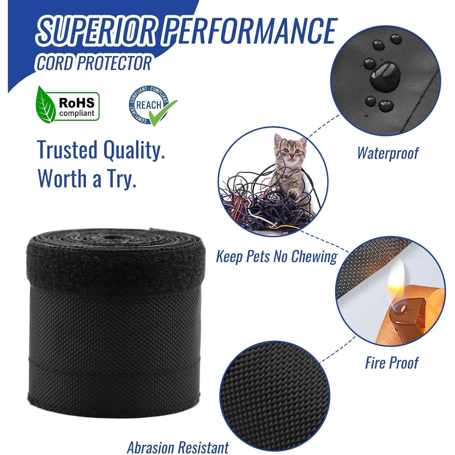 1/2" - 6.6FT Hook and Loop  Sleeve  Proof Cord Protector from Cats Split Wire Loom for USB Computer Office Automotive Audio Cables, Heavy Duty Flexible  &  Wire Sleeve - Black