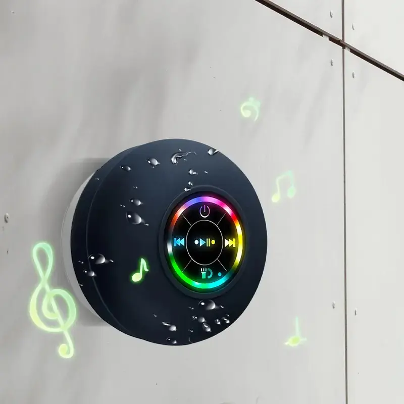 Waterproof Bluetooth-compatible Speaker with Suction Cup & LED Light, Portable Wireless Speaker, Wireless Shower Speaker for Bath/beach/camping, Outdoor Wireless Speaker, Microphone & Bluetooth-compatible 5.4, Outdoor Speakers, Portable Wireless Soundbox