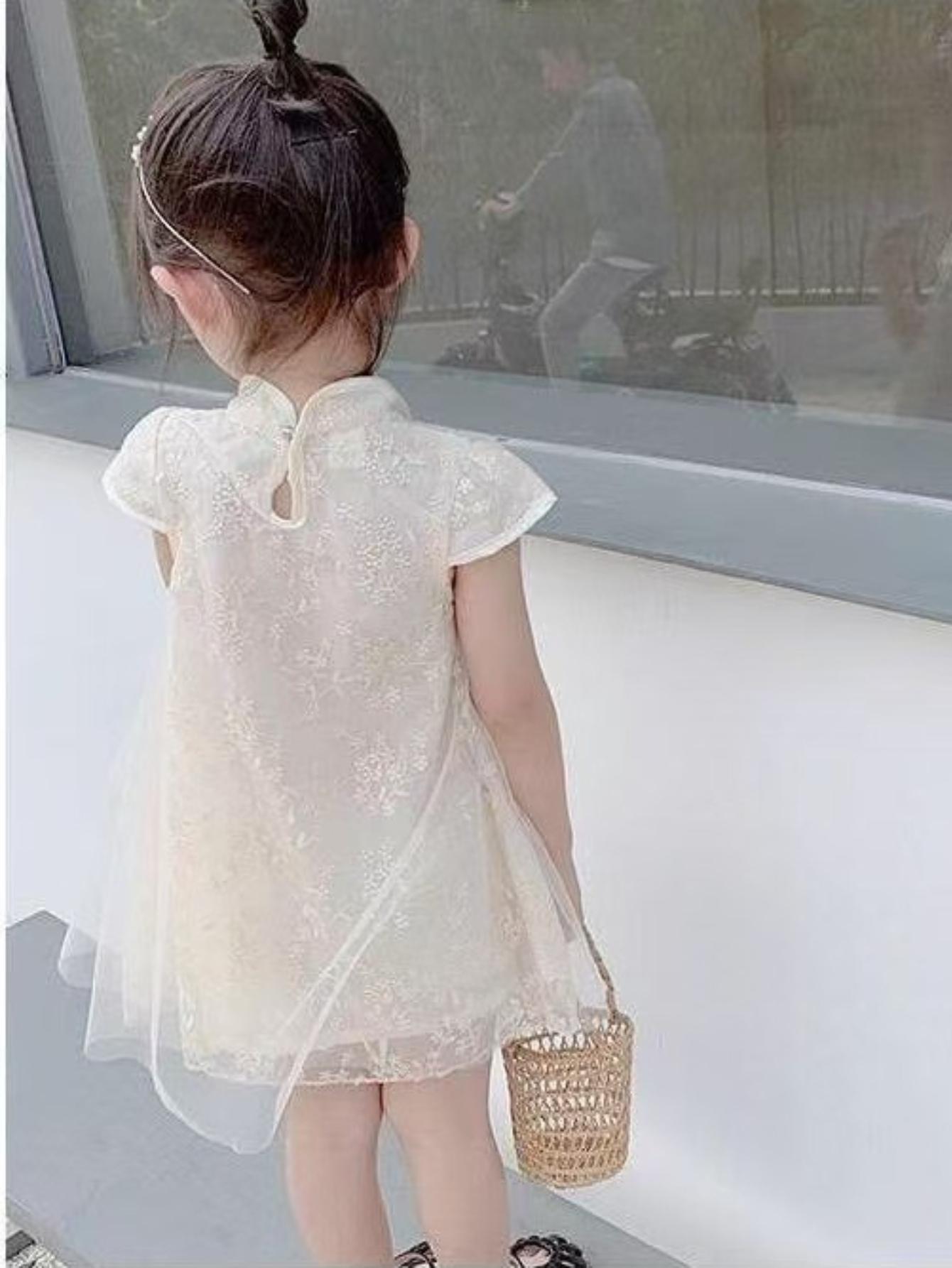 NewGirls' Clothing New Chinese Style Cheongsam Mesh Dress Summer Clothing Cheongsam Dress Princess Dress Loose Girl Dress, Simple and Generous Fashion Classic Casual Versatile, Outdoor Activities, as Gifts, Daily Parties