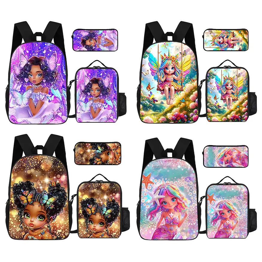 3pcs Afro Girls Backpack Set for Girls, Student Daypack with Lunch Tote & Pencil Bag for Hiking and Travel, Back to School Gift #   TikTokMadeMeBuyIt #   TikTokShop #   back to school #   Backpack set #   school gifts #   girls gifts