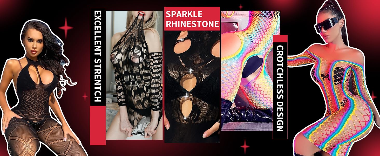 Famstar Sexy Lingerie for Women Naughty Fishnet Lingerie Set Bodysuit Outfits Teddy Sheer Mesh Erotic