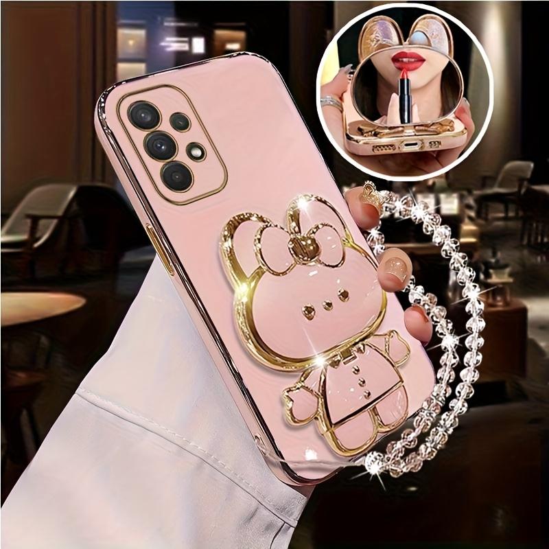 New rabbit-shaped adhesive phone stand with makeup mirror is suitable for iPhone, Samsung, Xiaomi phones, and various other phones. The rabbit phone case desktop stand is a hollow-out lazy stand
