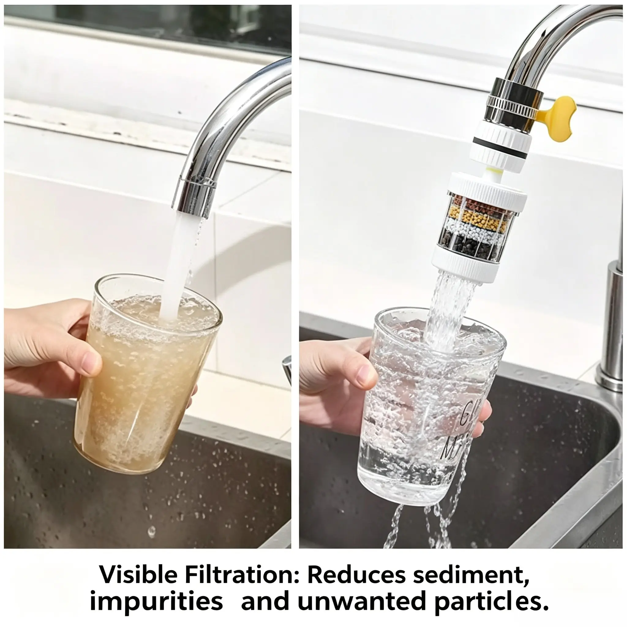 Home Faucet Filter with Six-Layer Cartridge, 360-Degree Rotatable, Kitchen Sink Water Filter, Kitchen Water Purifier, Splash-Proof, Cold & Hot Safe System