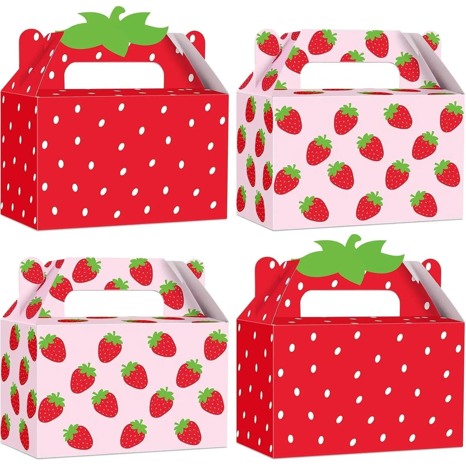 24Pcs Strawberry Party Favor Box Summer Strawberry Gift Boxes Cute Fruit Goody Boxes Folding Paper Treat Box for Sweet One Birthday Baby Shower Decor Supplies 6.3 * 3.2 * 3.9inch