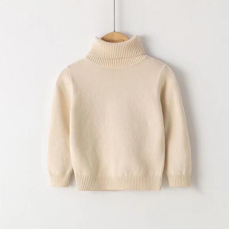 NewNewAutumn Winter Turtleneck Sweater Cotton Inner Layer Pullover Boys and Girls Solid Color Base Knitwear