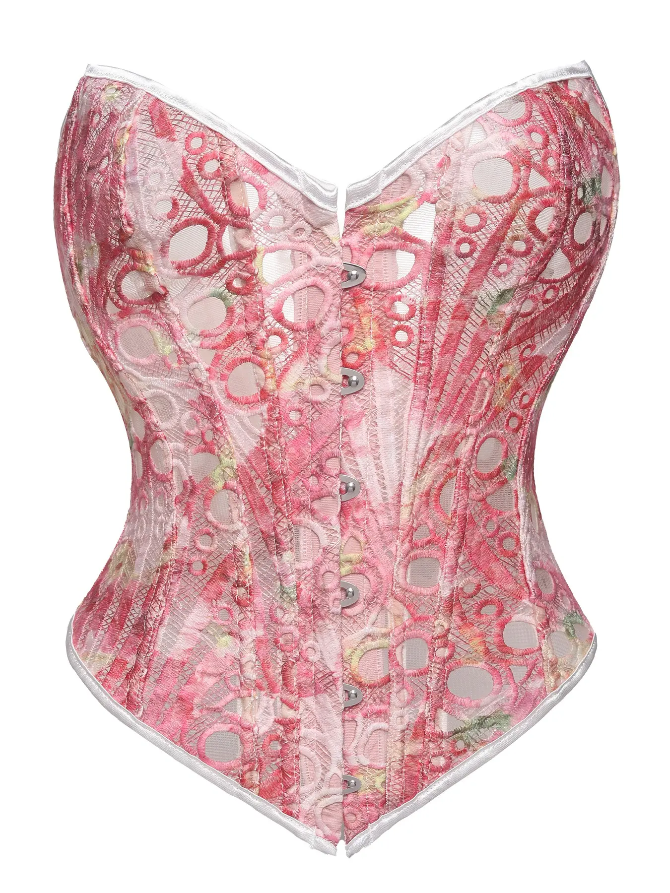 Dreamy Pink Floral Lace Hollow Out Boned Waist Trainer Corset Sweetheart Strapless Front Buckle Tummy Control Slimming Breast Lift Breathable Balletcore Bridal Summer Shapewear