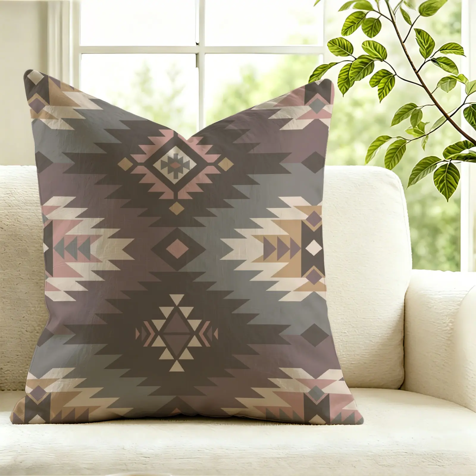 1Pc Western Aztec Geometric Throw Pillow, Stylish Accent Cushion with Digital Tribal Print, Includes Pillow Core, Soft comfortable fabric, ideal for sofa, couch, bedroom and farmhouse home decoration