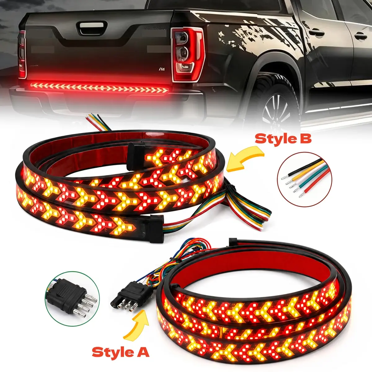 60 Inch Triple Row LED Tailgate Light Bar, Waterproof, 12V DC, Full Function Brake, Reverse, Amber Turn Signal, Universal Fit for Pickup, Trailer, SUV, RV, Van,Triple Row LED Work Light Strips, Triple Row Universal LED Tailgate Light Bar,Improve vehicle v