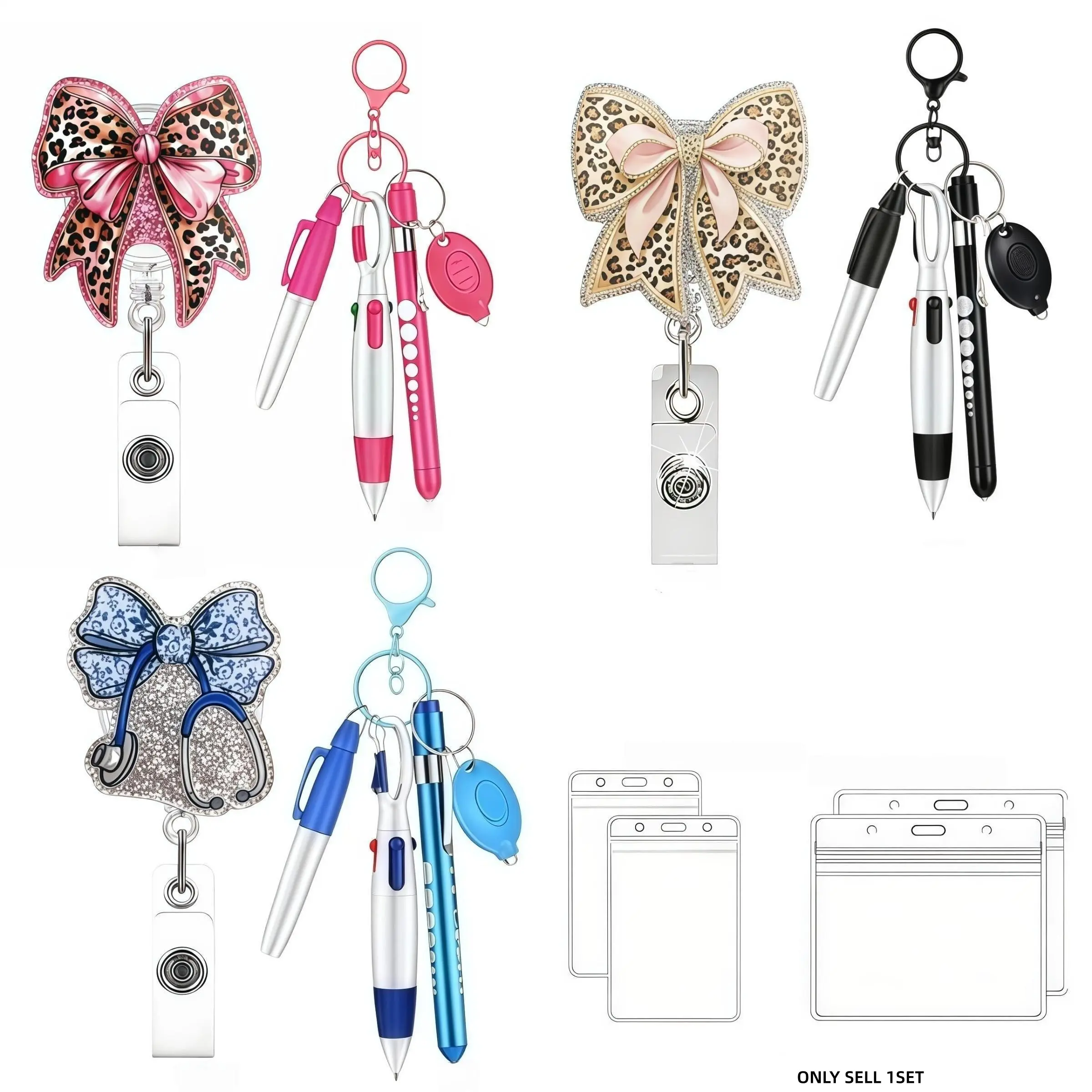 Tiger Print Bow Shiny Design Badge Clip, Badge Holder, Acrylic Material, Acrylic Id Holder, Id Holders For Badges, Keychain Set, Waterproof Card Combo, Office Staff & Student Flashing Badges, Badge Accessories, Office Supplies