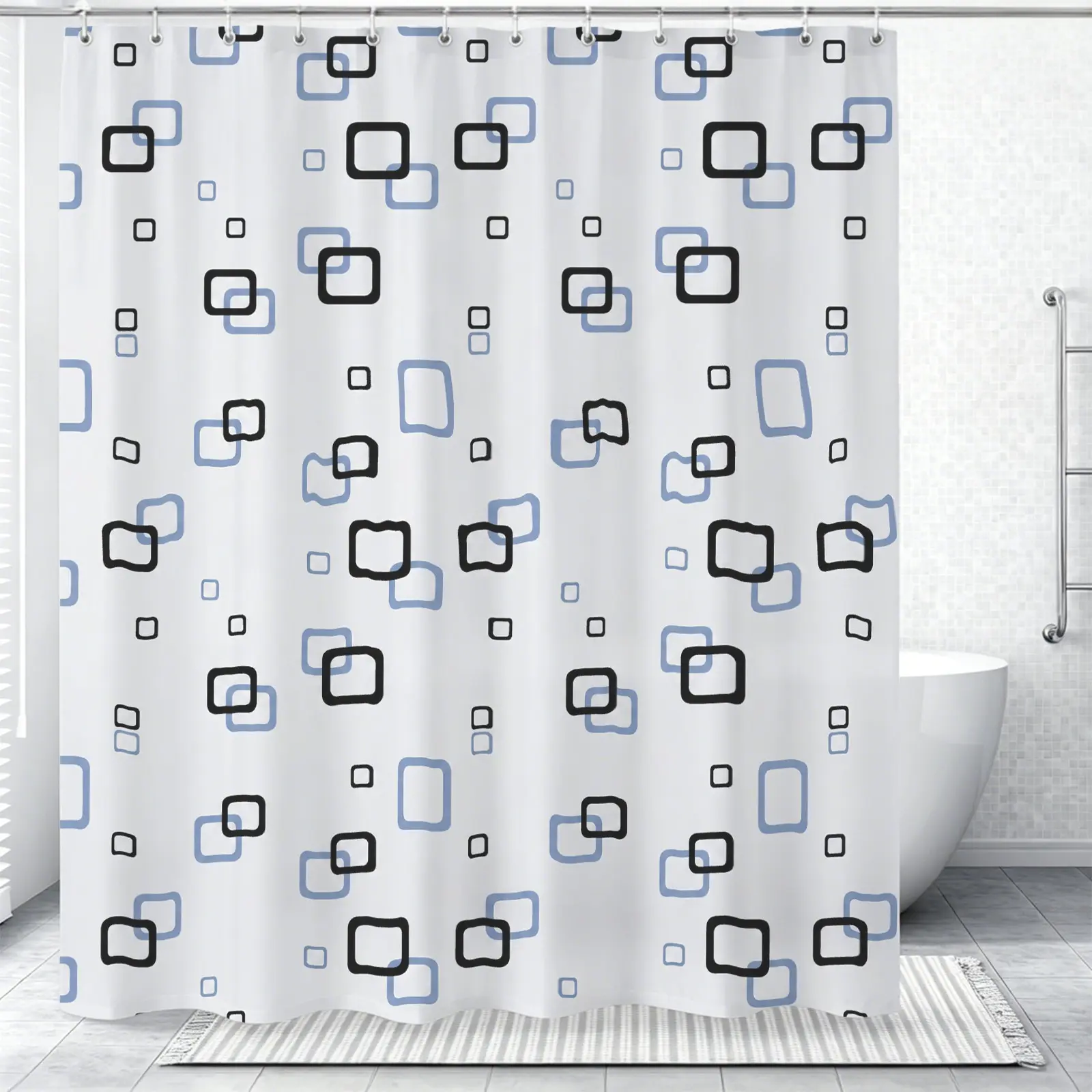Abstract Geometric Pattern Shower Curtain, Measures 72x72 Inches, Comes With Plastic Hooks For Easy Installation, Modern Polyester Bathroom Decor