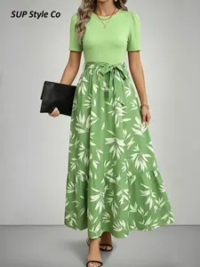 Vintage Floral Patchwork Long Dress for Women, Flowers, Elegant and Eye-Catching, Perfect for Casual Events, Theme Parties, Daily Outings