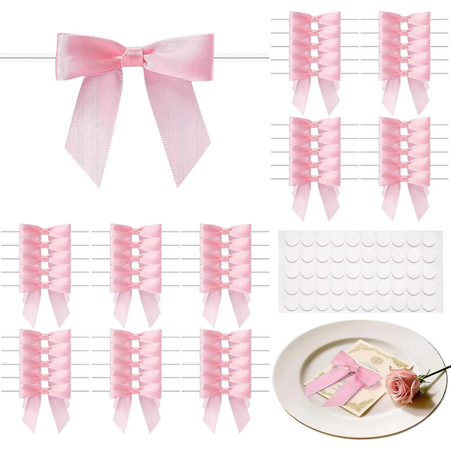 50 count  Mini Bows 2.75 Inch Twist Tie Bows,  Bows for  Wrapping | Satin Ribbon Bows for DIY Crafts, Party Decorations,  Shower, Birthday, Wedding Decor,  Bags