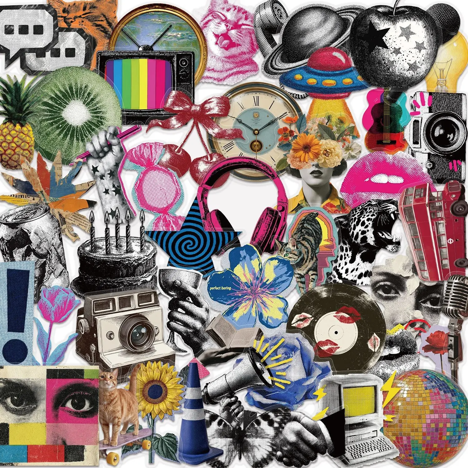 50pcs Y2K Aesthetic Stickers, Clear Pet Waterproof Vinyl Decals, Ideal for Scrapbook, Journaling, Notebook, Laptop, Phone Case, DIY Crafts