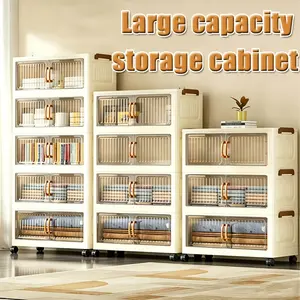 Upgraded 22.83 Inch Wide Large Capacity Multi-Layer Plastic Folding Storage Cabinet with Wheels, Space-Saving & Easy to Assemble, Ideal for Bedroom Wardrobe Home Office Kitchen Bathroom Storage
