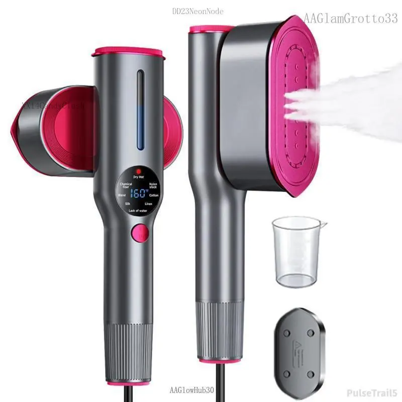 Portable 2-in-1 Garment Steamer & Dry Iron - 1200W Handheld Travel Steam Iron with Peraluman Soleplate, 90 °   Swivel Handle, 7-Mode LCD Display, 1kg, 110V US Plug Type Fast-Heating for Dry Ironing, Manufacturer Warranty, 5SXX14CandyClash
