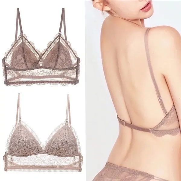 U-Shaped Back Beauty Women’s Wireless Bra, Thin Cup Invisible Backless Lace Triangle Cup Bralette, Comfort Summer Daily Wear Seamless Underwire-Free Bra for Ladies