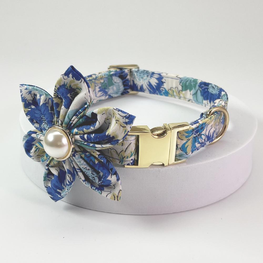 Floral Engraved Dog Collar with Leash, Personalized Metal Buckle for Medium Large Dogs
