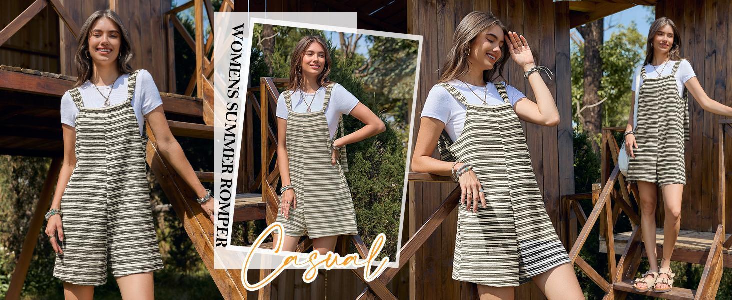 PASLTER Womens Summer Casual Sleeveless Romper Loose Striped Tied Shorts Overalls Jumpsuit with Pockets 2025 Clothes PASLTER Womens Summer Casual Sleeveless Romper Loose Striped Tied Shorts Overalls Jumpsuit with Pockets 2025 Clothes
