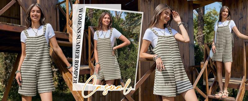 PASLTER Womens Summer Casual Sleeveless Romper Loose Striped Tied Shorts Overalls Jumpsuit with Pockets 2025 Clothes