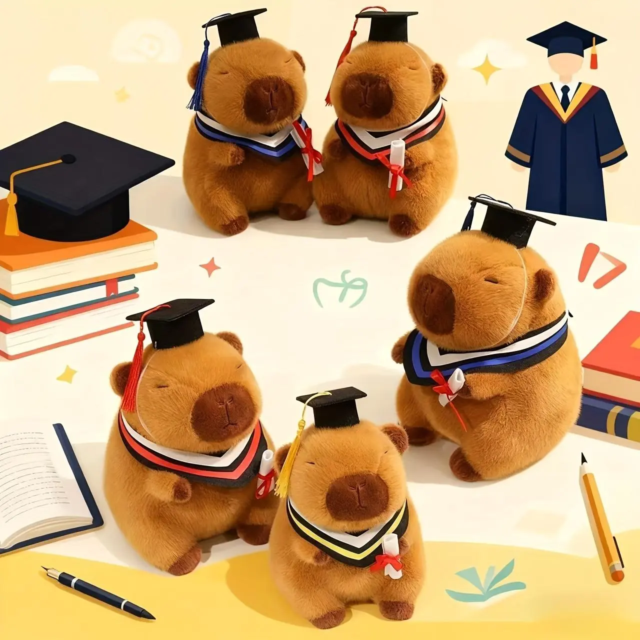 22cm/8.66in PhD Graduation Capybara Plush Doll - Soft Capybara with Graduation, PhD for Graduate Gift, Tutor Student Keepsake, PhD Party Decor, Cuddly Companion for Capybara Lovers