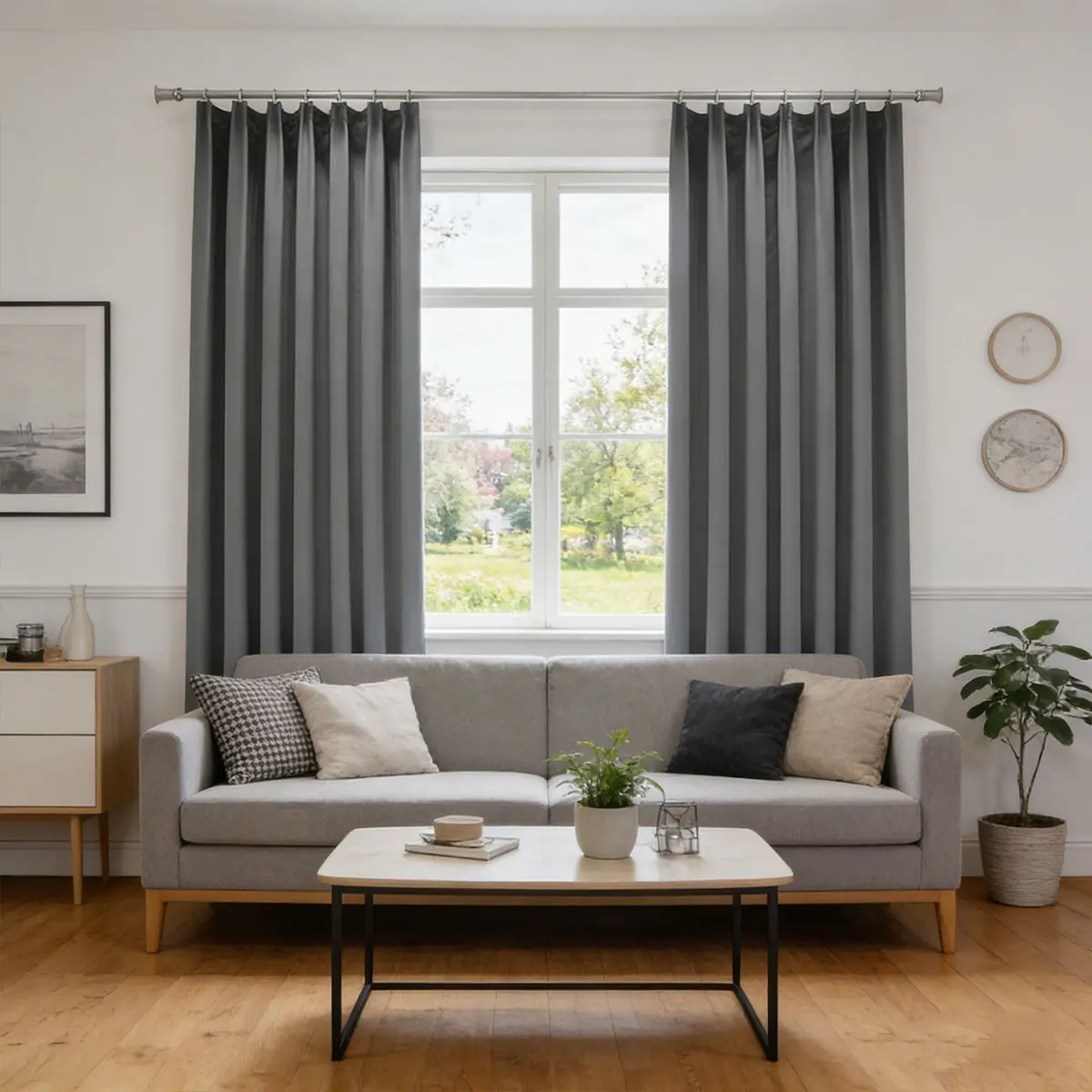 2-Pack Charcoal Solid Blackout Curtains, Minimalist Neutral Style, Privacy & Energy-Saving Pleated Drapes for Bedroom & Living Room, Curtain For Windows