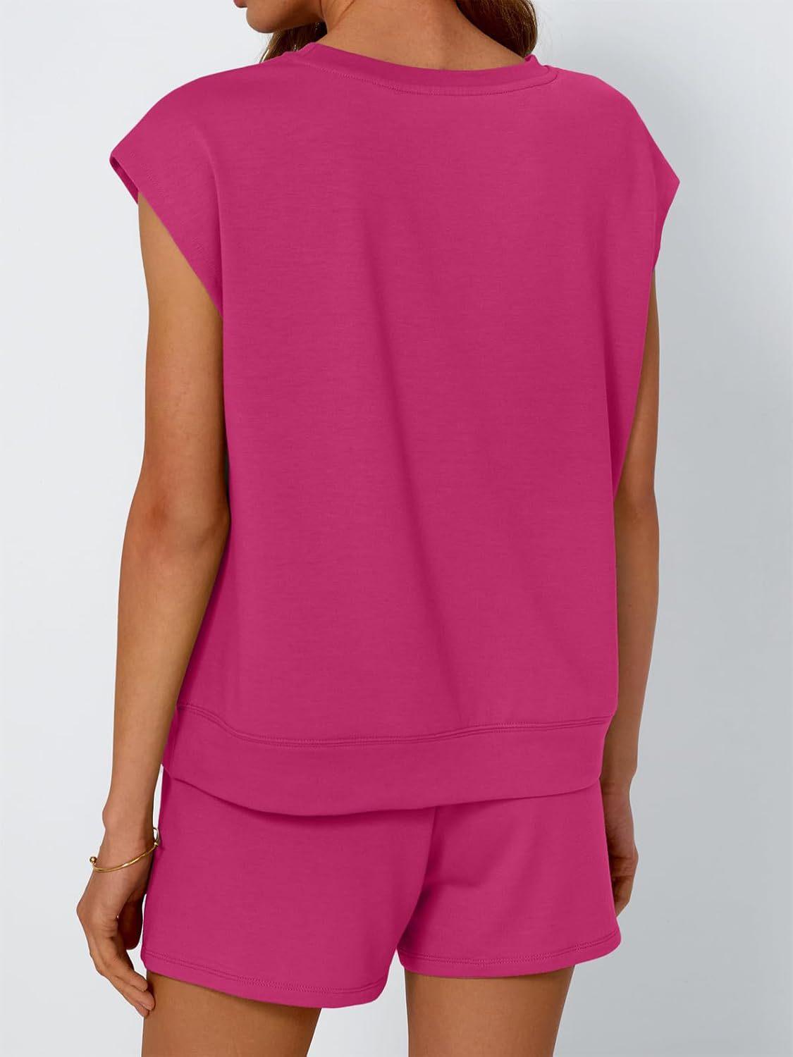 Women's 2-Piece Lounge Set - Sleeveless Cap Sleeve Top & Drawstring Pocket Shorts