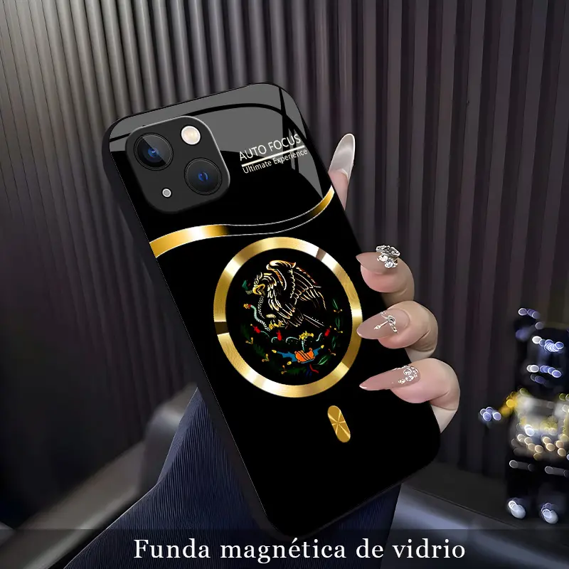Funda para【iPhone 13】con diseño de águila mexicana estilo tótem étnico, estampado vintage de cultura latina, funda de vidrio magnético con carga MagSafe, antigolpes y resistente al desgaste, estilo étnico unisex-XS9527