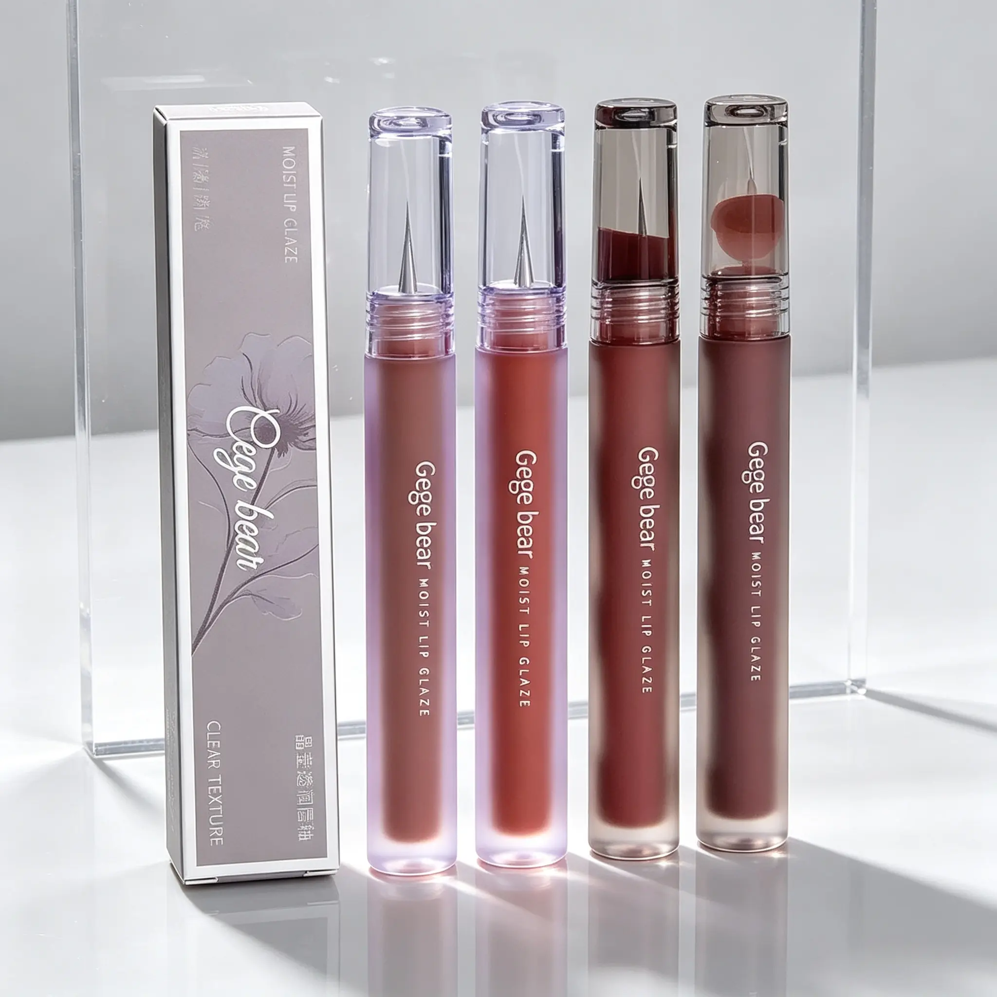 4pcs Viral Soft Matte Lip Glaze Gege bear Multiple Shades, Tea Red Rose Terracotta Tones, Affordable Tint For No-makeup Look