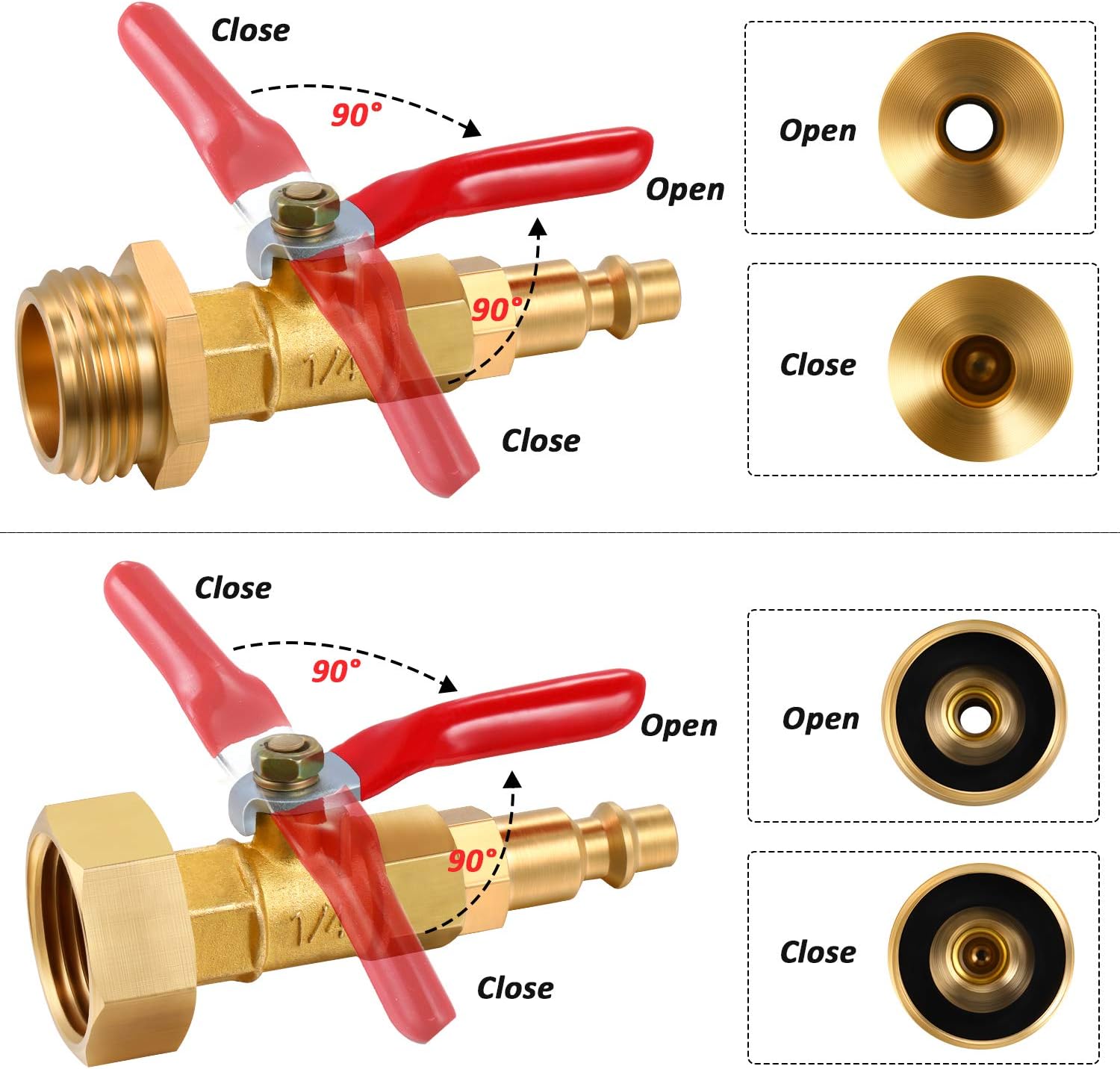 RV Winterize Blowout Adapters, 3/4'' GHT Male & Female Brass Winterizing Plugs, Air Compressor Sprinkler Blow-out Fitting Connector with Shut off Valve, for Camper,Boat,Garden Faucet Marine
