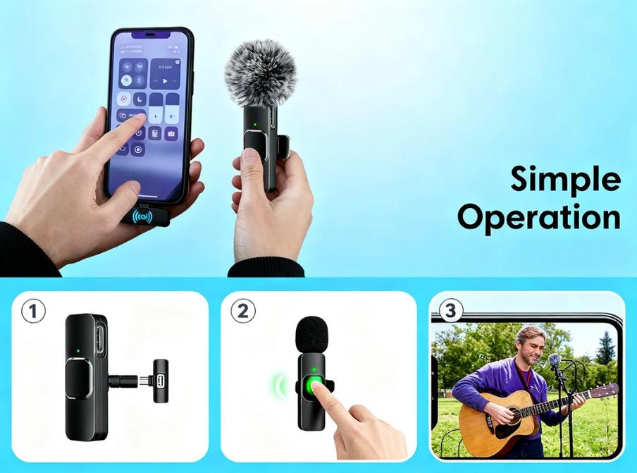 2-Pack Cordless Mics – Omnidirectional Condenser, Fits iOS & Android | Professional for Video, Podcast, YouTube | Rechargeable, Noise-Canceling