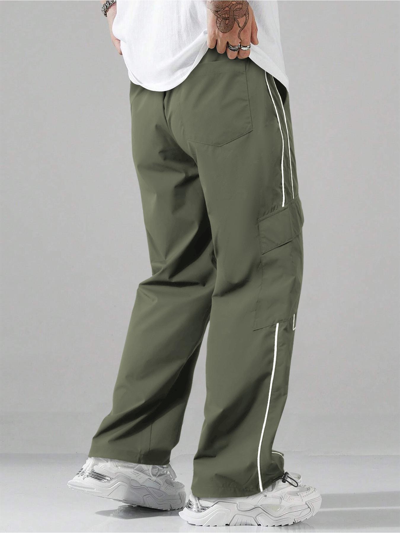 Men's Striped Print Drawstring Waist Pants Breathable Straight Leg Trousers for Outdoor Activities, Athleisure Style Bottoms, Men's Bottoms for All Seasons