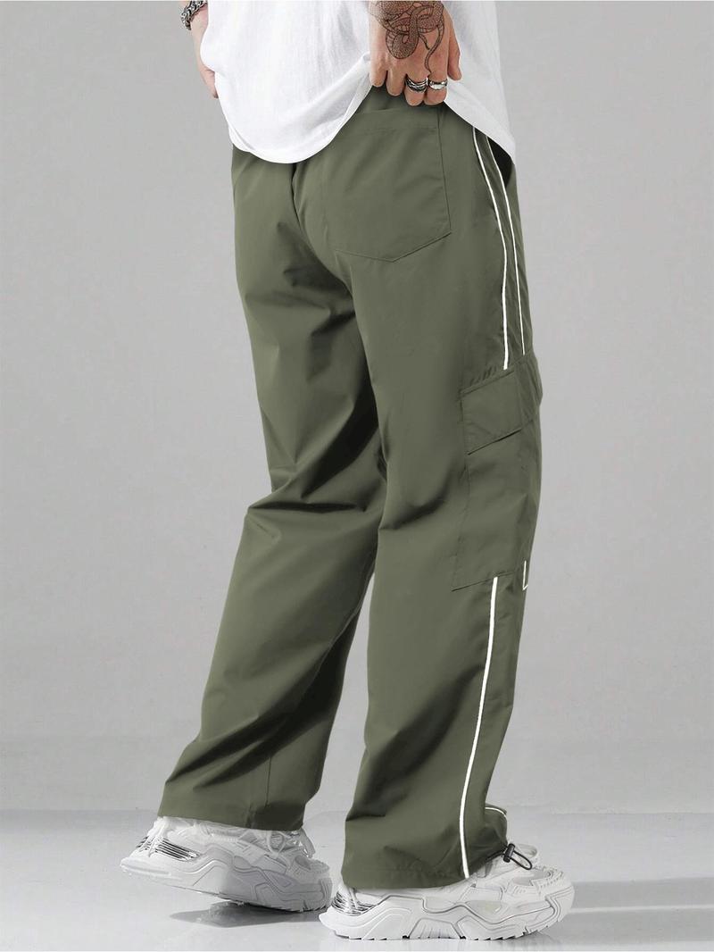 Men's Striped Print Drawstring Waist Pants Breathable Straight Leg Trousers for Outdoor Activities, Athleisure Style Bottoms, Men's Bottoms for All Seasons