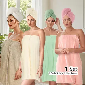 Solid Color Wearable Bath Towel, 2 Counts/set Soft Breathable Adjustable Bath Towel, Bathrobe for Home and Travel