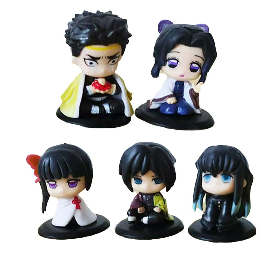 Demon Slayer Figure Toy Anime Kimetsu no Yaiba Q Version Sitting Tanjiro Nidouzi Inosuke Zenizu PVD Figurine Model Doll Gifts