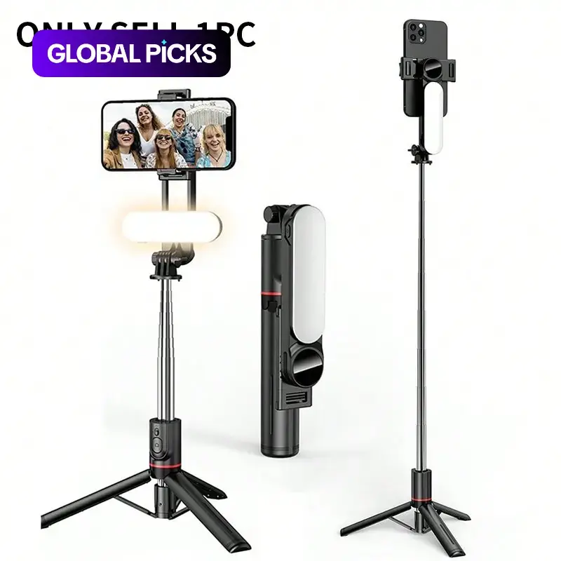 Portable Adjustable Selfie Stick Tripod with Selfie Video Light, Wireless Mobile Phone Tripod with Detachable Tripod & LED Fill Light, Suitable for Smartphones, Cellphone, Travel Tripod, Bluetooth-Compatible Selfie Accessories, Portable Selfie Accessory