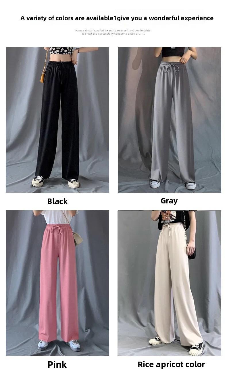 Women's Summer Ice Silk Wide Leg Pants High Waist Loose Fit Straight Leg Trousers Korean Style Breathable Casual Pants for Students 2026 New Arrival