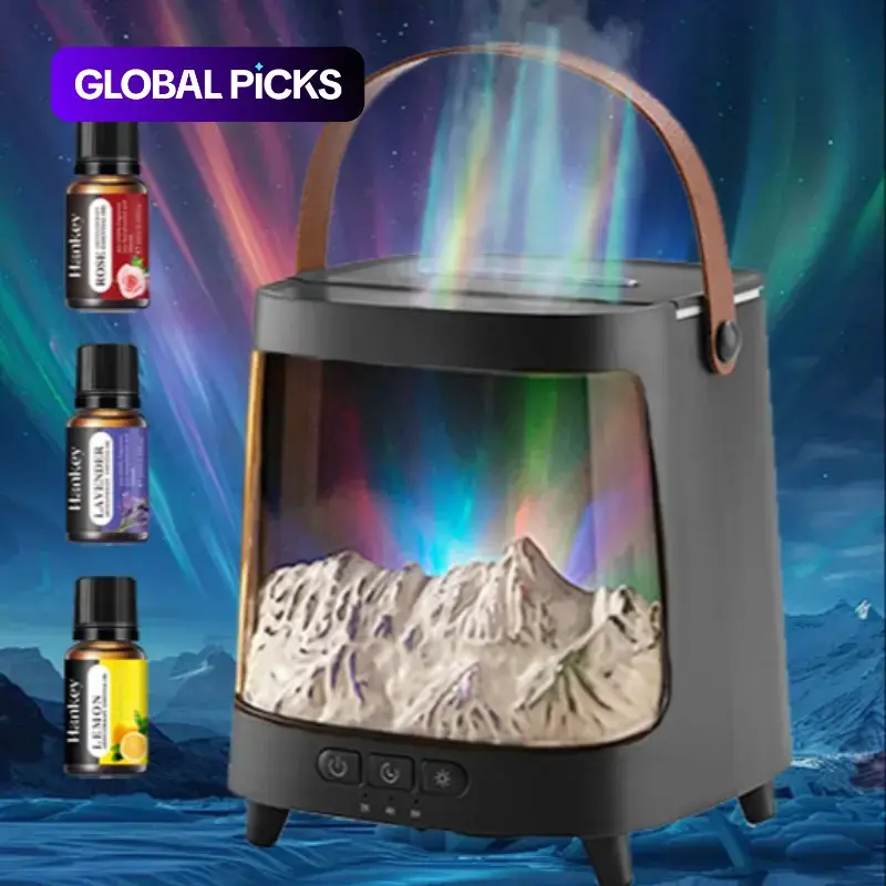 Flame Aurora Humidifier, Usb Powered Humidifier, USB Aroma Diffuser Desktop Ambient Light Simulated Aurora Flame Design Includes Essential Oils Ultrasonic Quiet Humidification For Bedroom Office Home Decor Christmas Halloween Gifts #GLOBAL PICKS
