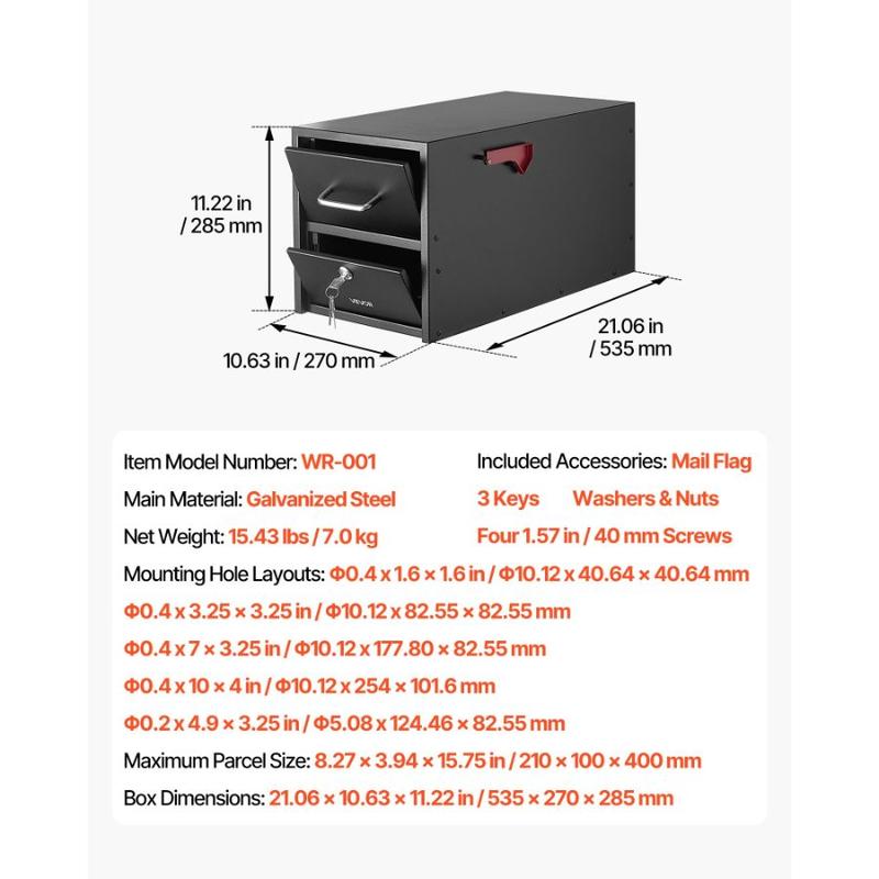 VEVOR Post Mount Mailbox, Anti - Pry Anti - Theft Mailboxes for Outside, Heavy Duty Lockable Mail Box with Magnetic Door, Weather - Resistant Metal Post Box for House Outside 21.06x 10.63x 11.22 in