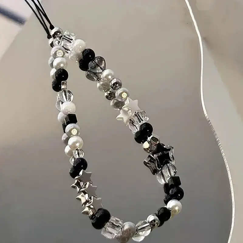 One Cool Black Phone Lanyard, Beaded CCD Camera Anti-Loss Strap, Mobile Case Accessory with Backpack Keychain Pendant