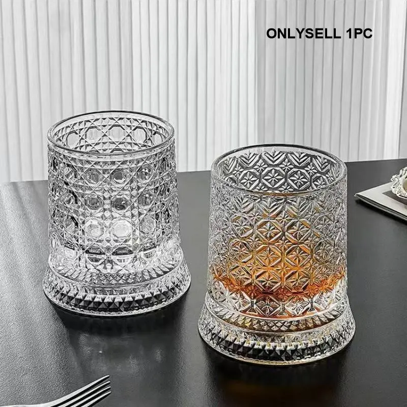 360° Rotating Crystal Glass, Star-Cut Stress Relief Whiskey Glass, Elegant European Barware, Unique Spinning Glass Gift