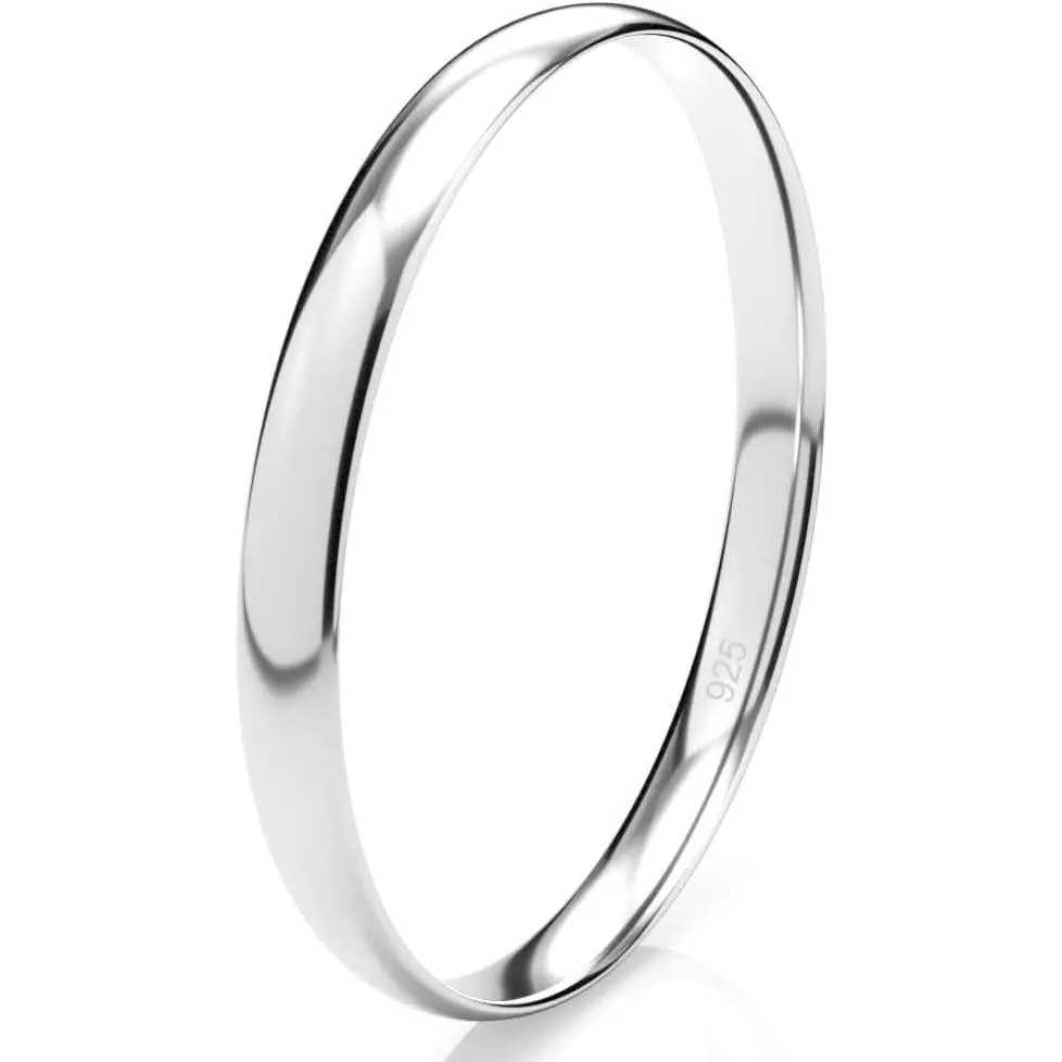 Metal Factory Sterling Silver 2MM High Polish Plain Dome Resistant Comfort Fit Wedding Band Ring