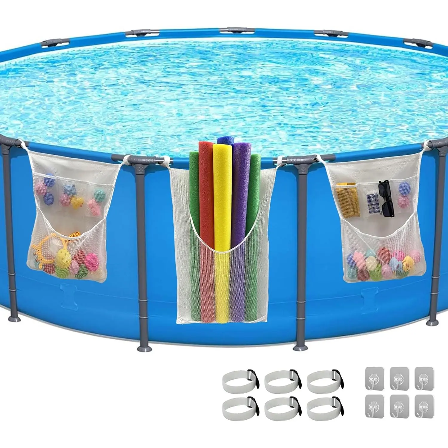 Above Ground Pool Storage Organizer - Hanging Bag for Pool Floats, Towels & Accessories, Durable Mesh Material, Easy to Install, Keep Pool Area Tidy