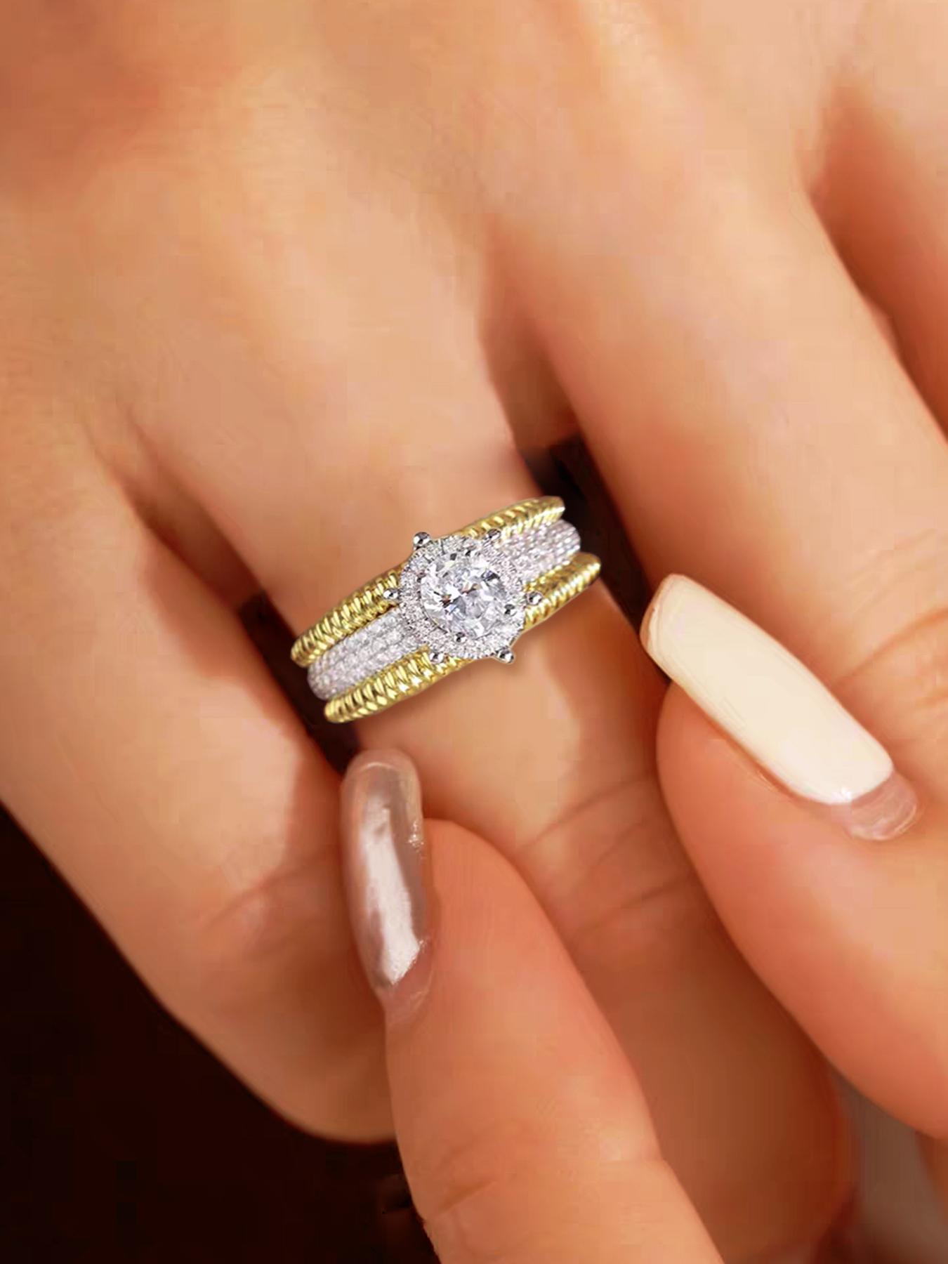 925 Sterling Silver Fashion Artificial Diamond Wedding Ring, Engagement Ring for Women, Trendy All-match & Exquisite Jewelry for Birthday Gift, Promiserings, Elegant Fashion Rings