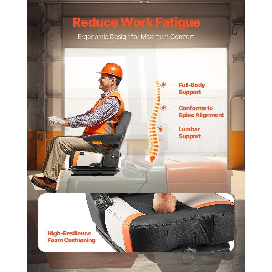 VEVOR Universal Forklift Seat, Tractor Suspension Seat with Adjustable Back, Armrest Safety Belt, Secure Fold Down Tractor Seat with Micro Switch, Lawnmower Seat for Skid Loader Bulldozer