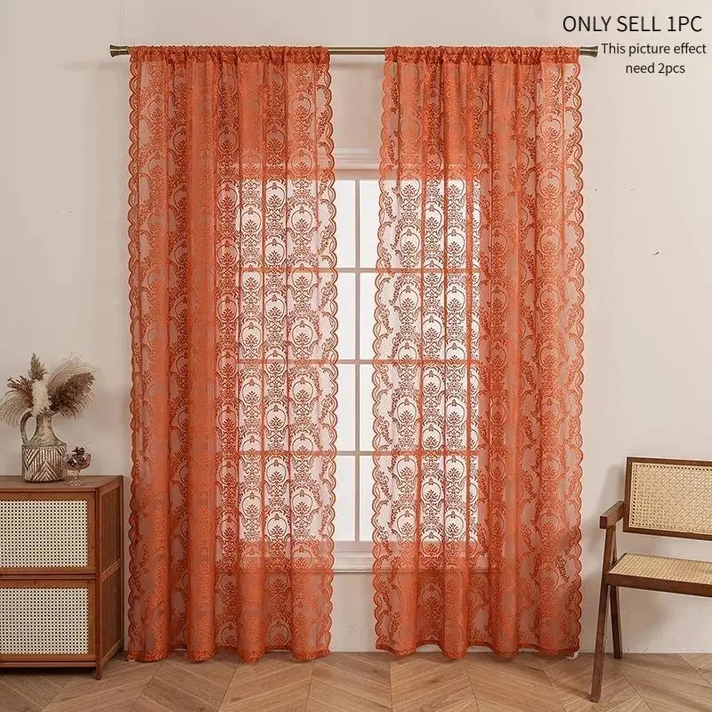 Pastoral Romantic Lace Sheer Curtains, Vintage Floral Embroidery Lantern Pattern Rod Pocket Semi-Sheer Window Drapes for Living Room Bedroom Balcony Office Home Decor, Easy Install Curtain, Home Decorative Curtain, Embroidered Curtain