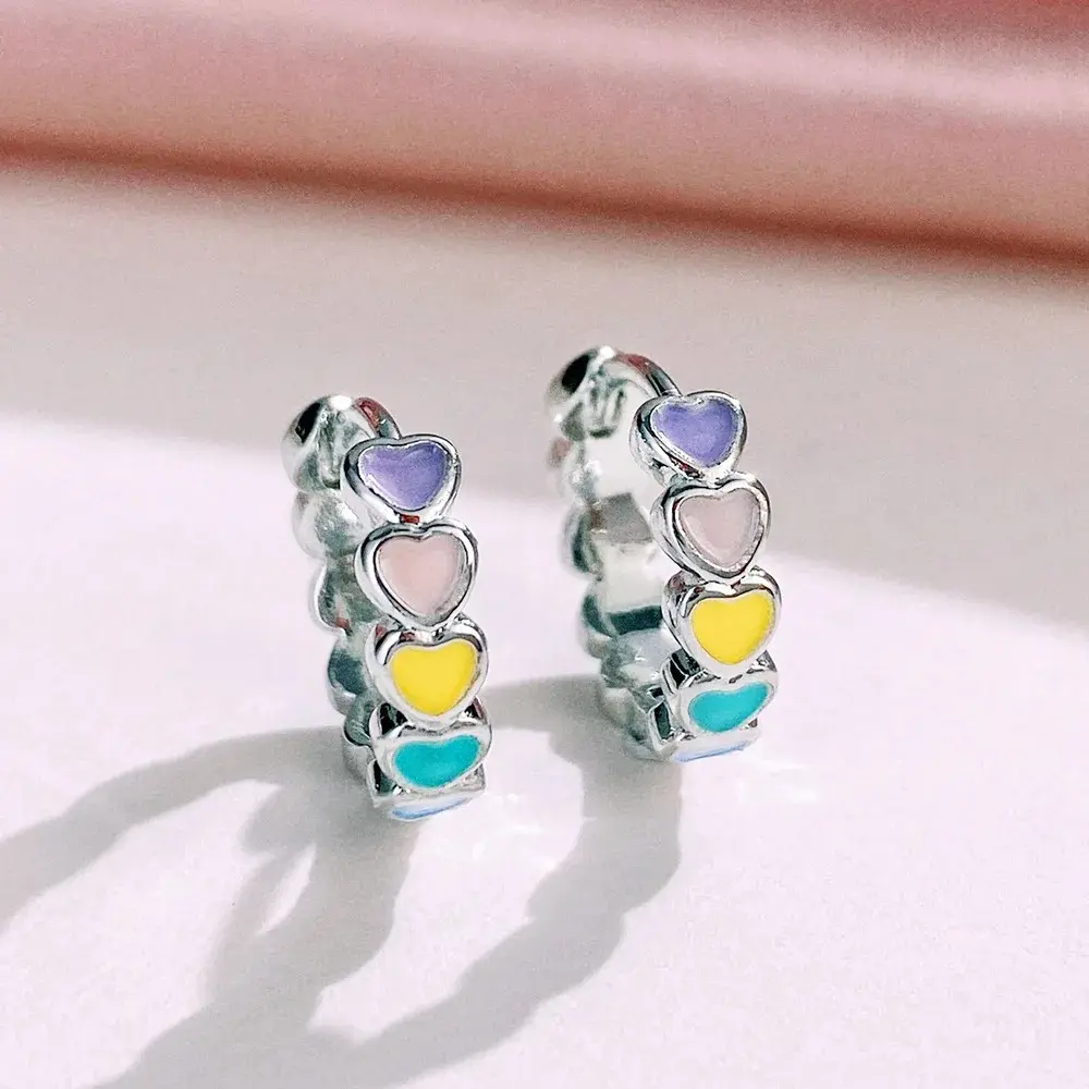 colorful heart hoop earrings womens sweet cool fashion candy style enamel jewelry statement accessory