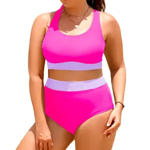 Aqua Eve Plus Size Two Piece High Waisted Bikini Swimsuits Scoop Neck Bikini Set Sporty Bathing Suits  SwimWeek  summervibes