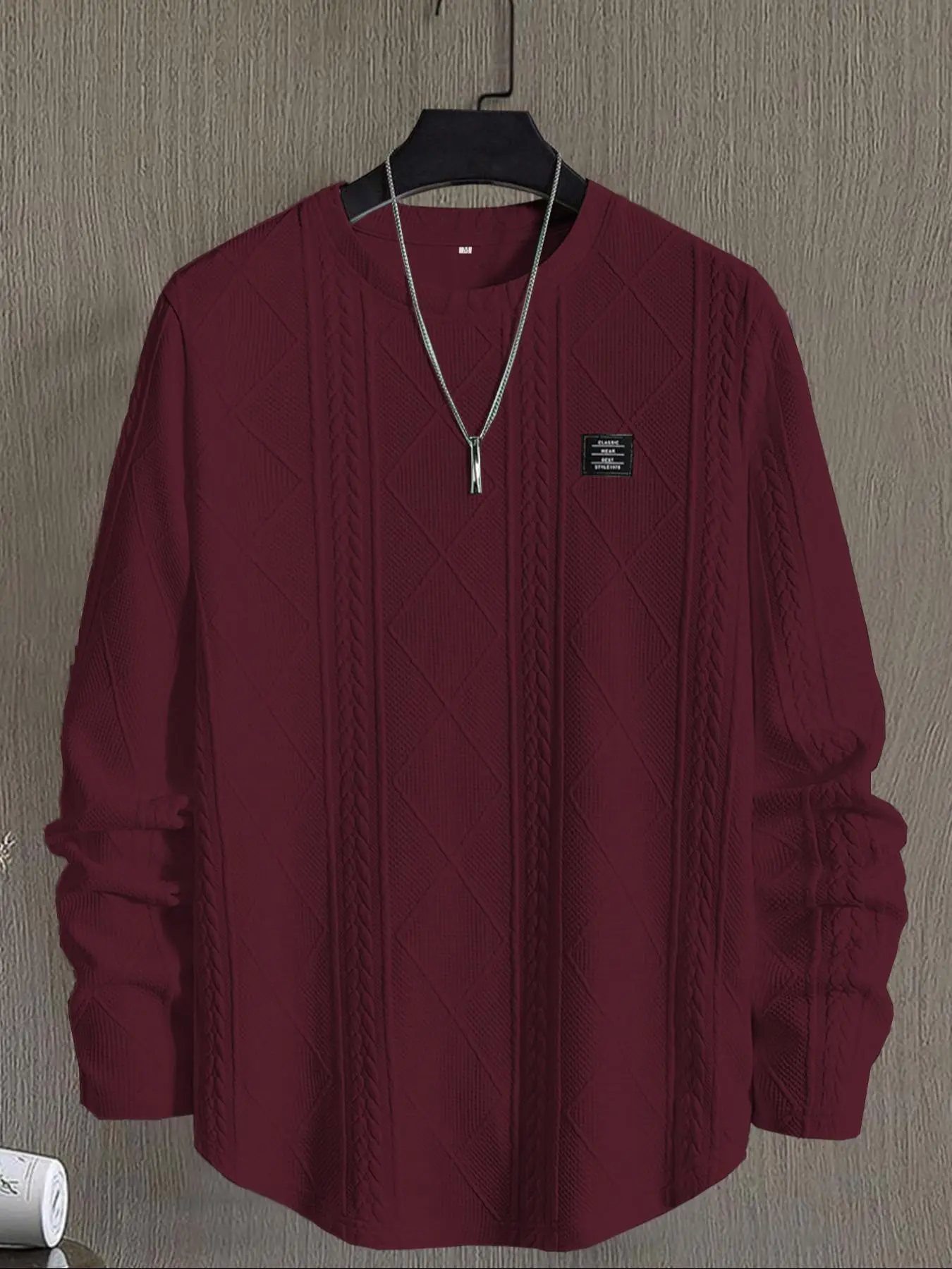 Men's Casual Jacquard Texture Long Sleeve Sweatshirt, Comfortable and Stylish Pullover for Daily Wear, Perfect for Fall and Winter, Tops