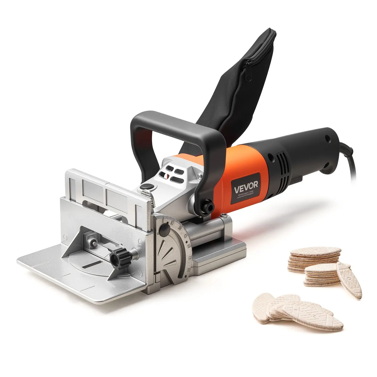 VEVOR Steel Body Biscuit Plate Joiner, 5.9A 760W Motor (11600 RPM), 45-Degree Locating Notch, Carbide-Tipped Blade, Wood Biscuits, Dust Bag, Angle Adjustment, Depth Control, for Edge Joining Hardwoods, Woodworkers